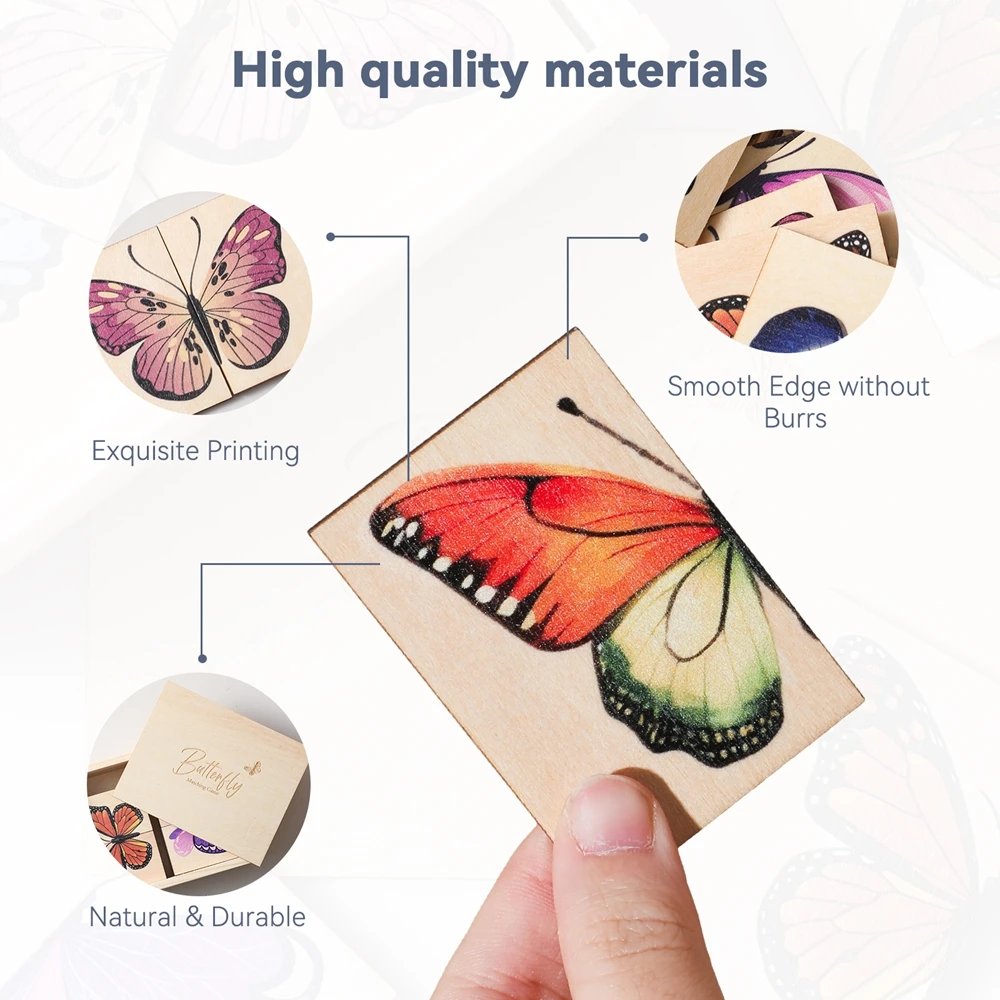 Drewniane puzzle dla niemowląt, zabawki edukacyjne, kreskówkowy motyl, gra dopasowująca, kolorowe obrazki dla niemowląt, zabawka poznawcza, wczesna edukacja dla noworodków.