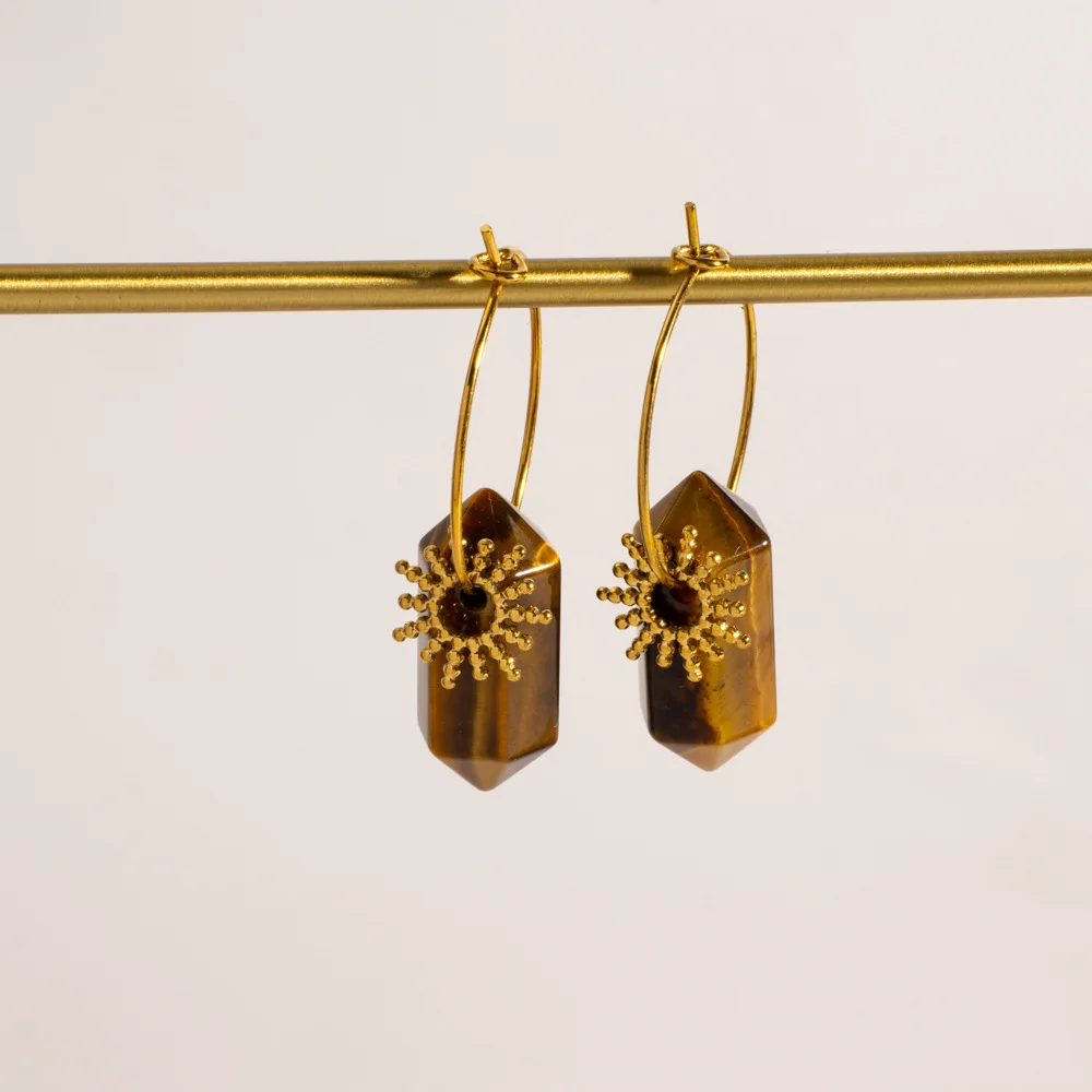 V. Stainless Steel Hexagonal Prism Style Natural Stone Earrings for Jewelry Earrings Wholesale