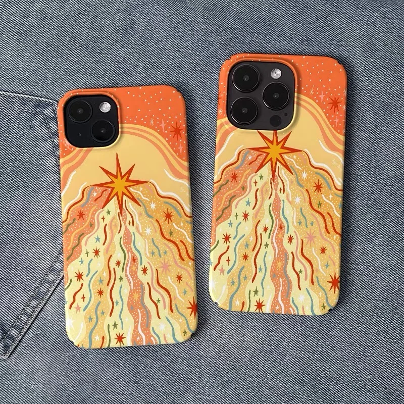 Ins Korean Orange Meteor Case for IPHONE 15PRO MAX 14 13 PRO 13 PRO MAX 15 15PLUS 15PRO XS MAX Acrylic Hard Mobile Phone Cases