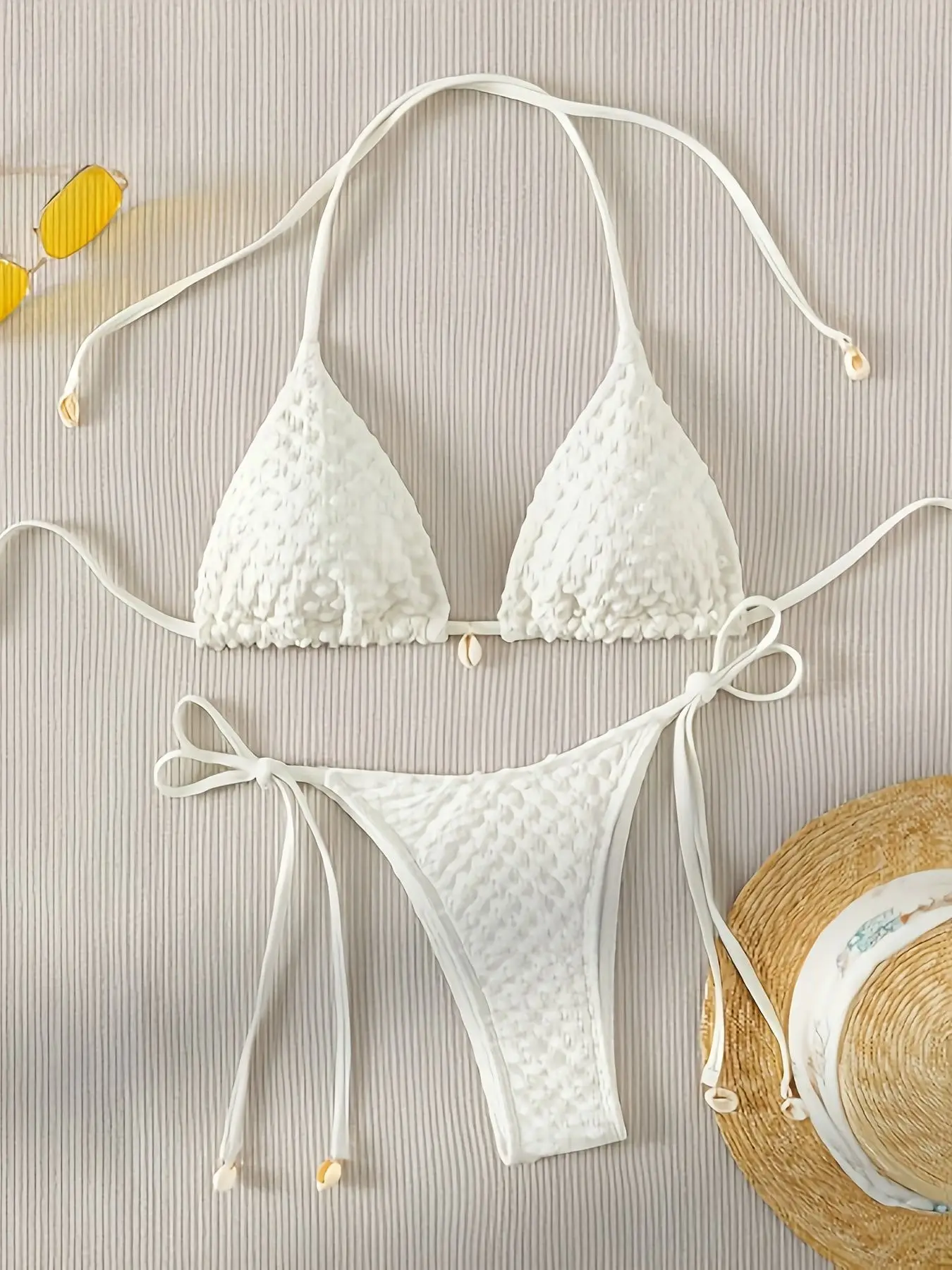 

Sexy White Shell String Halter Triangle Bikini Set Women Swimwear Micro Thong Swimsuit Bathing Suit Mini Bikinis 2024 Mujer Swim