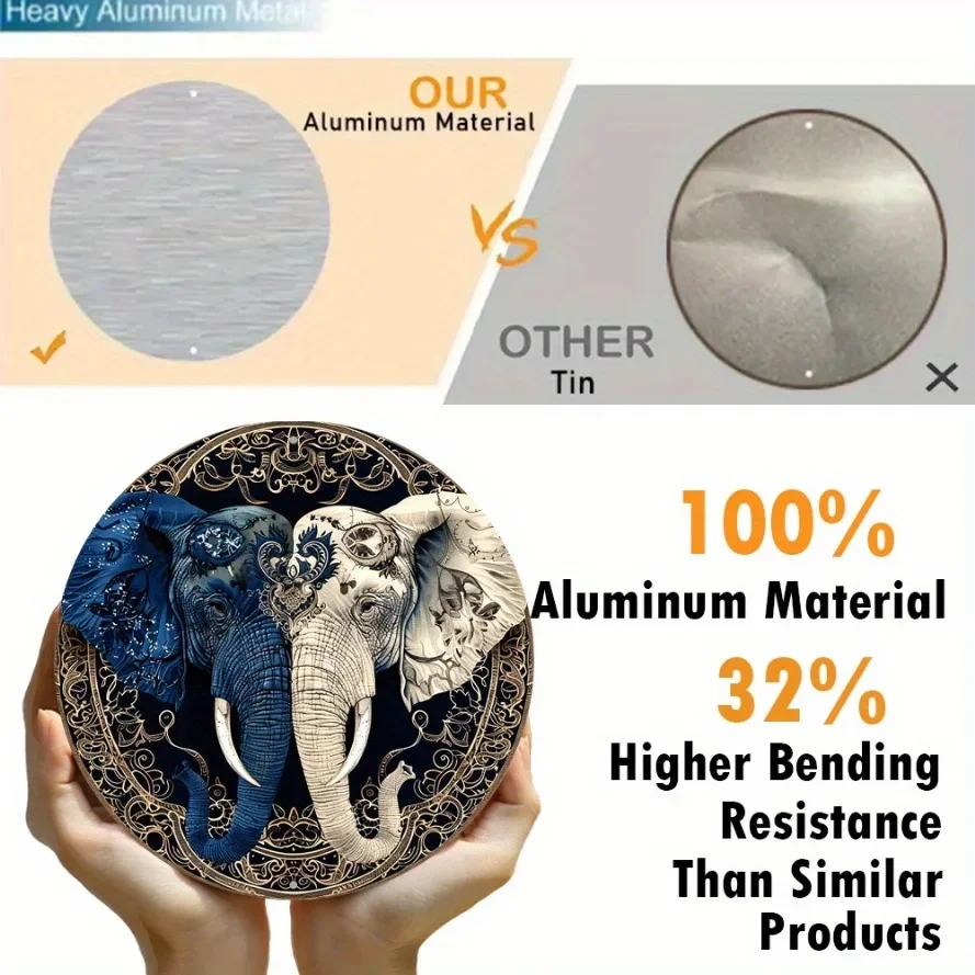 لوحة من القصدير، علامة إكليل تحت عنوان الفيل، علامة ديكور معدنية مستديرة من الألومنيوم للمنزل، ديكور جدار غرفة المعيشة، هدايا منزلية جديدة