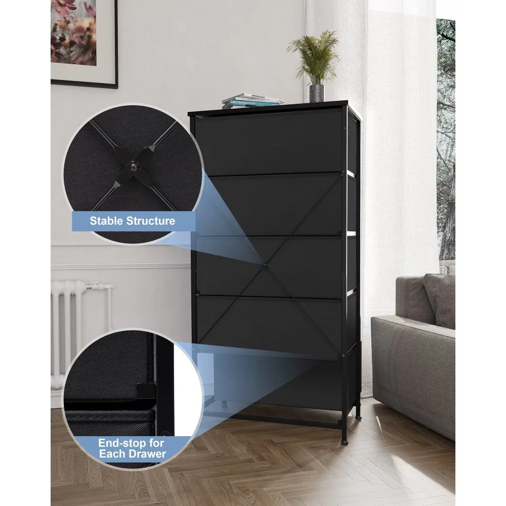 Vertical Dresser Storage Tower - Sturdy Steel Frame, Wood Top, Easy Pull Fabric Bins- Bedroom, Hallway, Closets - 5 Drawers