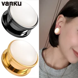 Vanku 2pc Ear Gauges 316L Stainless Steel Pearl Ear Tunnels Plugs Flesh Piercing Body Jewelry Ear Stretchers Expander Plugs