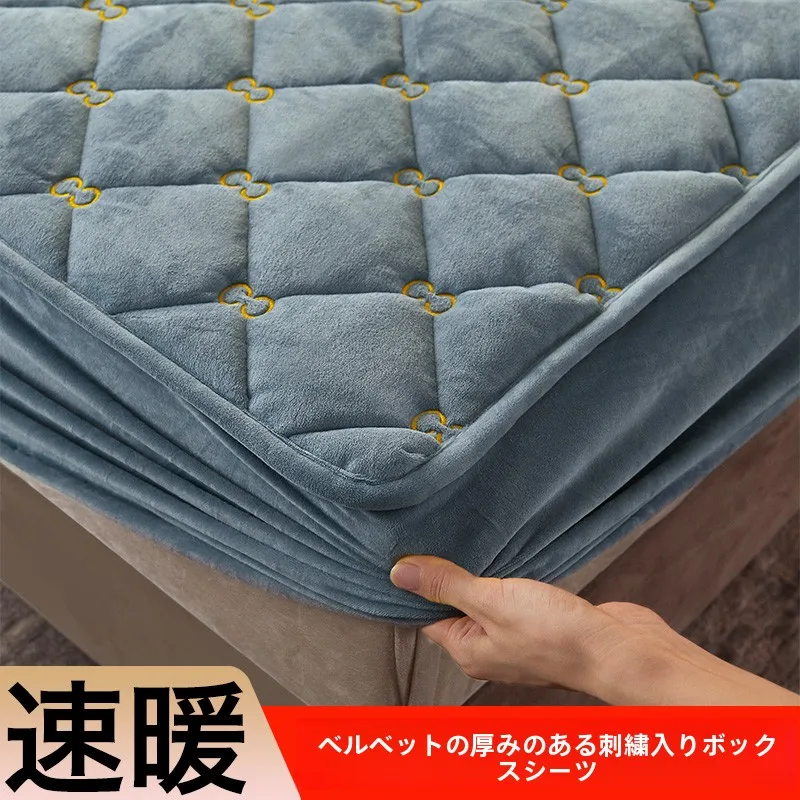 winter-crystal-velvet-bed-canopy-single-piece-milk-flannel-bed-cover-mattress-protector-comforter-cover-bedding-dust-cover
