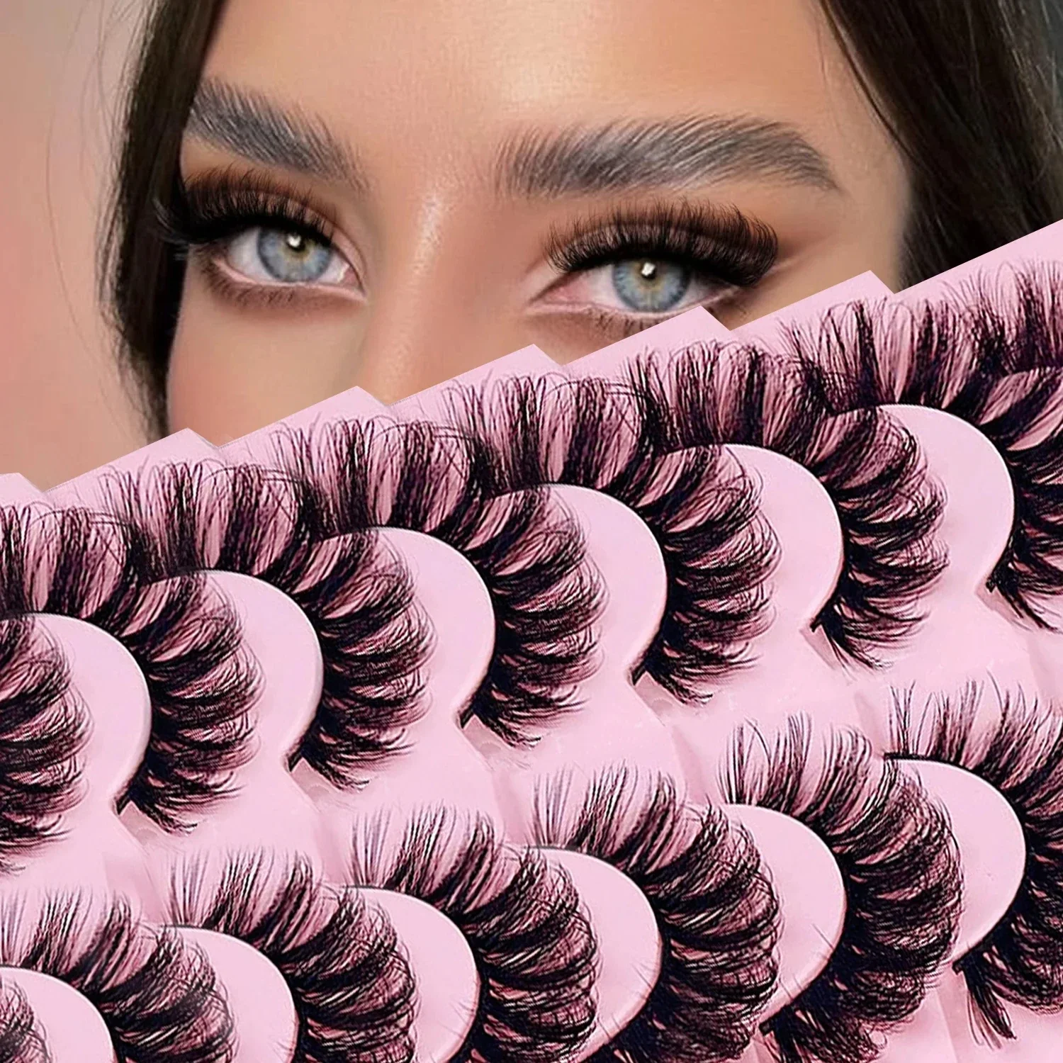 7 Pairs False Eyelashes Volume Faux Mink Fluffy Lashes Dramatic D Curl Strip Lashes 18MM Thick Eye Lashes  Pack