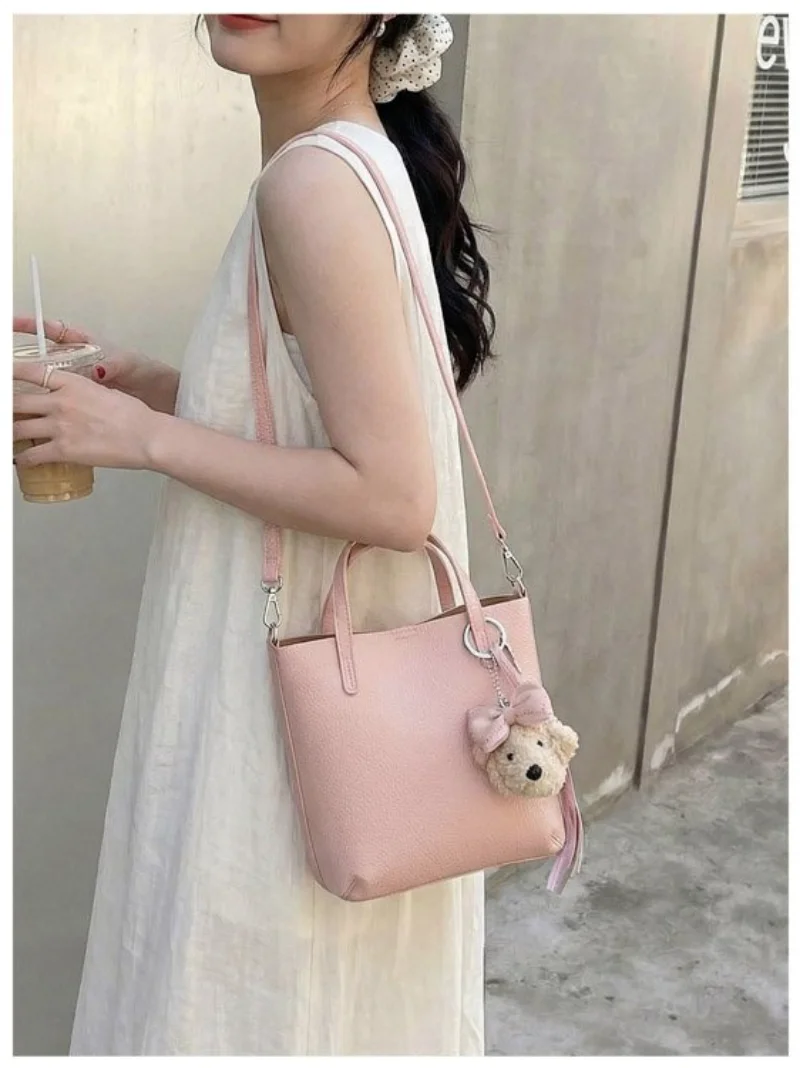 

Сумка-ведро нейтрального стиля, разноцветная, с открытым верхом, из искусственной кожи, с отстегивающимся ремешком, повседневная сумочка для ежедневного использования