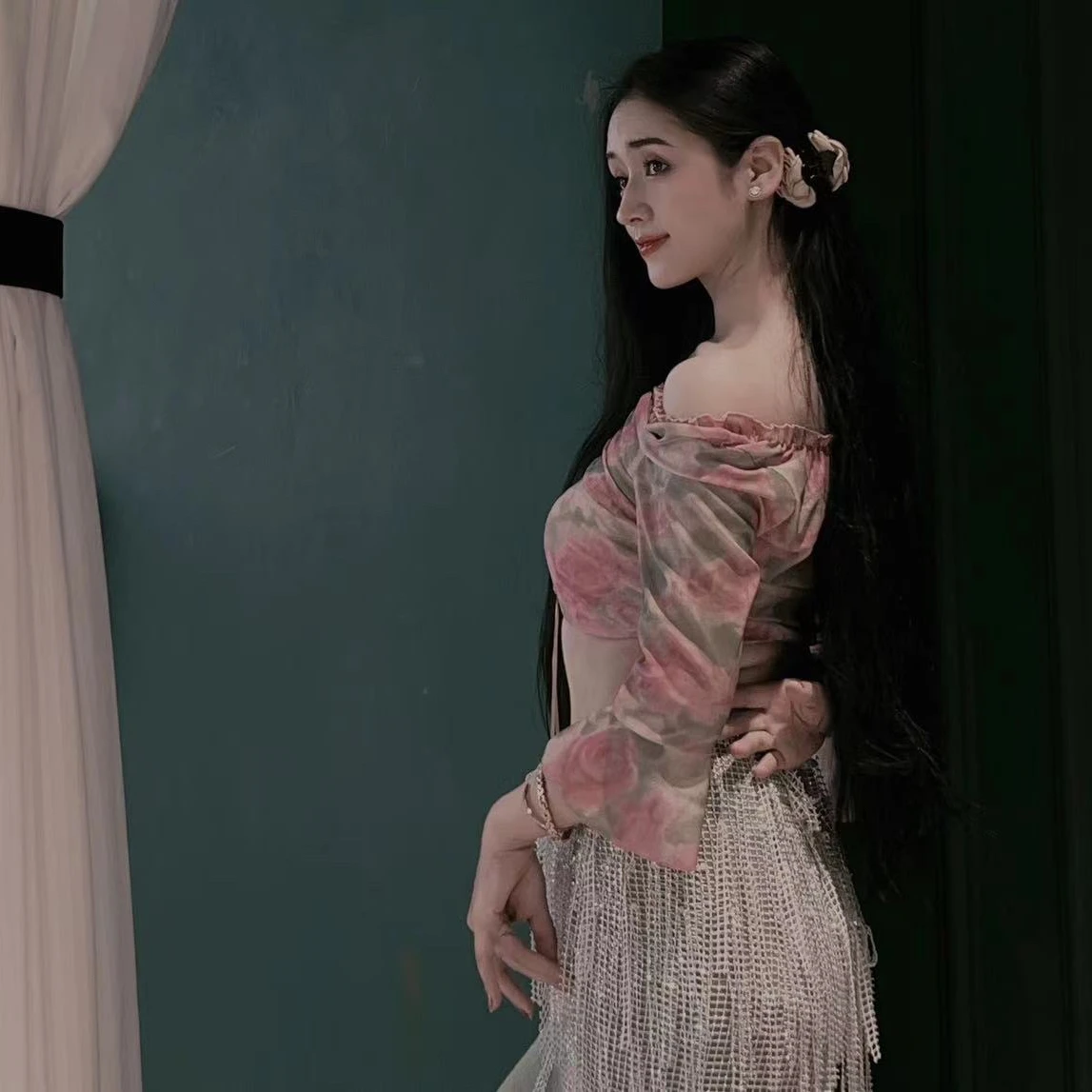 Novo traje de performance de dança do ventre feminino sênior impresso topo + sexy fishtail saia longa 2 pçs conjunto de treinamento de dança oriental