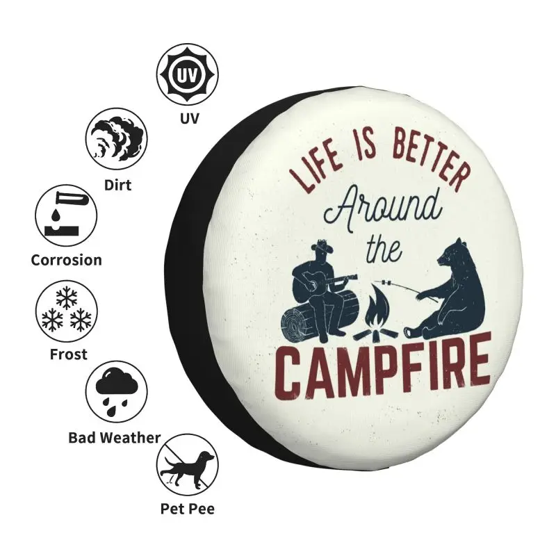 Custom Happy Camper Adventure Camping Spare Tire Cover for Prado Pajero Wrangler Jeep RV SUV Trailer Car Wheel Protector Covers