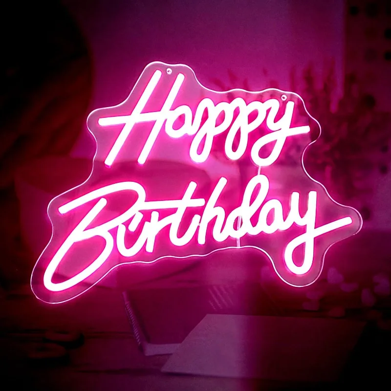 Grande Happy Birthday Neon Sign Wall Decor Light Up Wall Decor fondale per feste di compleanno con colore rosa alimentato tramite USB, 16.5 ''x 10''