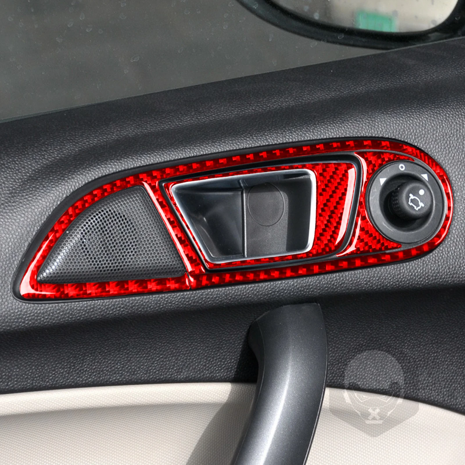 For Ford Fiesta 2011-2019 Accessories Red Carbon Fiber Car Interior Speedometer Control Door Gear Panel Trim Sticker Decoration