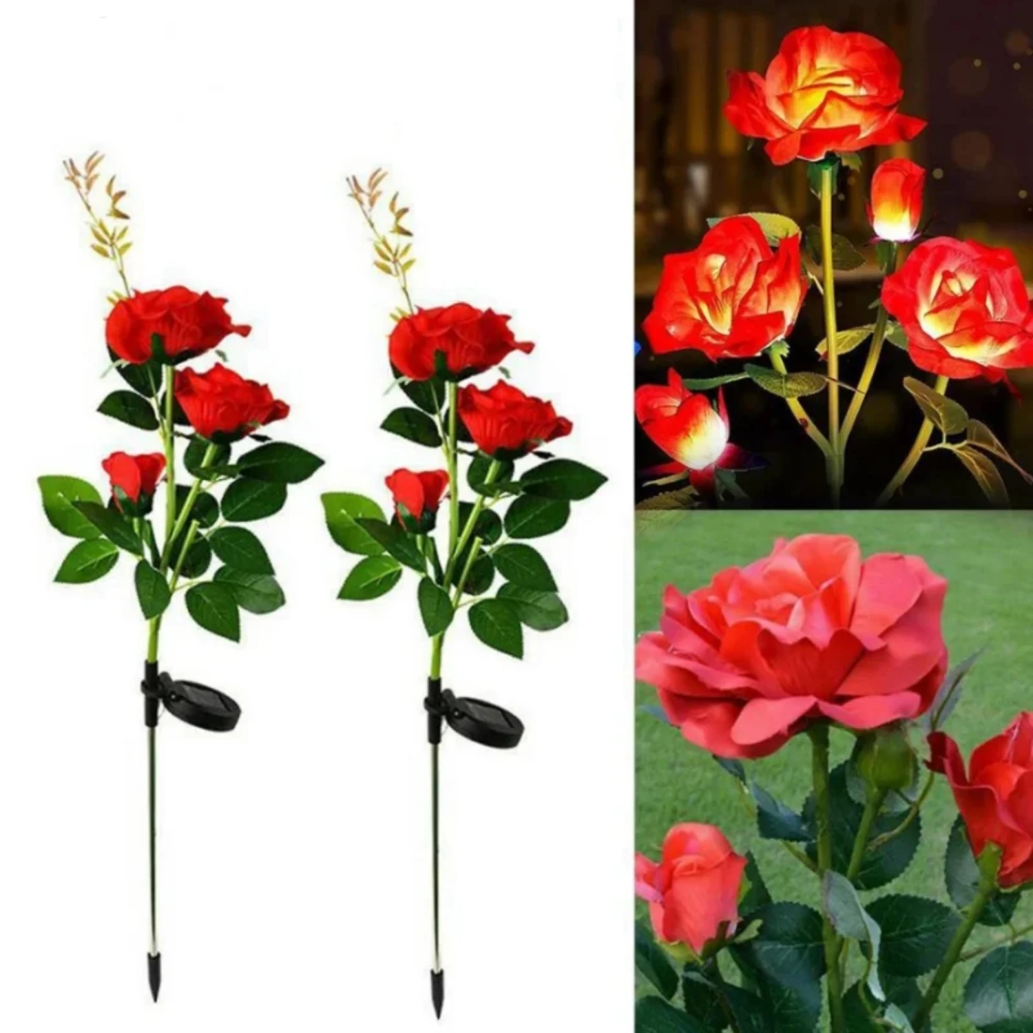 Red Rose Solar Lamp Ground Outdoor Waterproof Yard Power  Artificial Flower Light  Courtyard Landscape Garden Decoration Garten