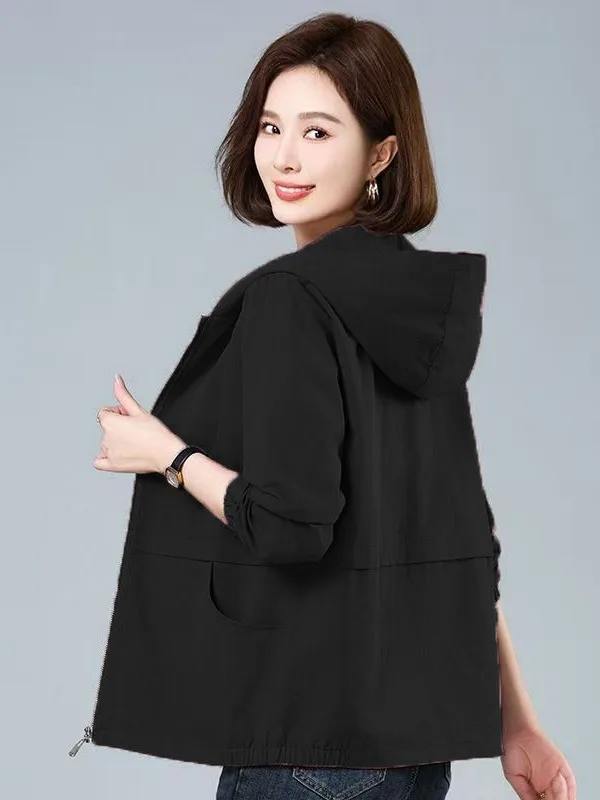 Spring 2025 Short Women's Jacket Coat Stylish Middle-Aged Mom Clothes Casual Style Regular Thickness Polyester Fiber