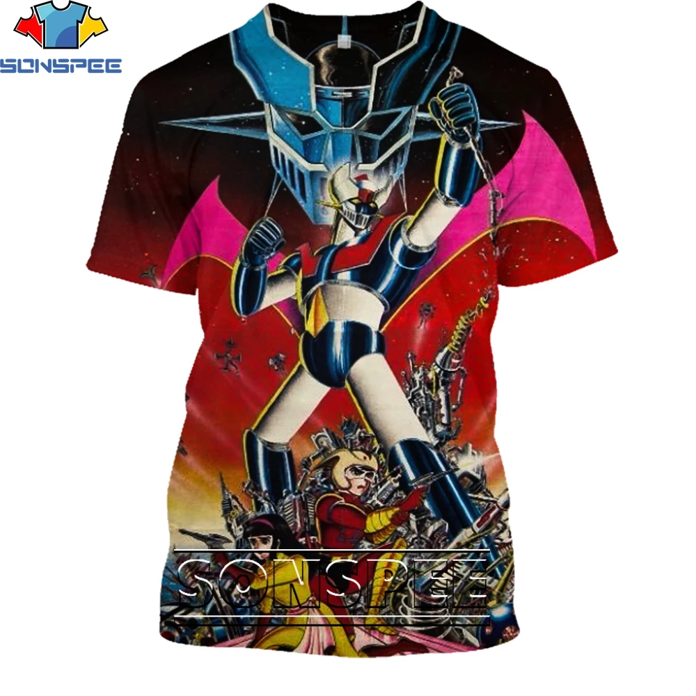 SONSPEE Men T-shirts 3D Print Classic Retro Anime Mazinger Z Goldorak Summer TShirt Women Male Harajuku Oversized Kids Top Robot