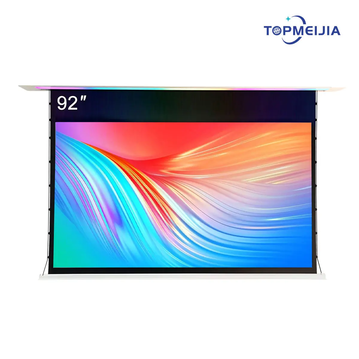 

92‘’ Multifunctional Ceiling Recessed Motorized Projection Screen with Color Changing Atmosphere lights for 4K long projector