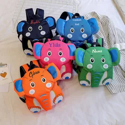 Sac à dos intelligent brodé personnalisé pour enfants, sac à dos éléphant mignon, sac de voyage personnalisé pour école et pépinière, n'importe quel nom