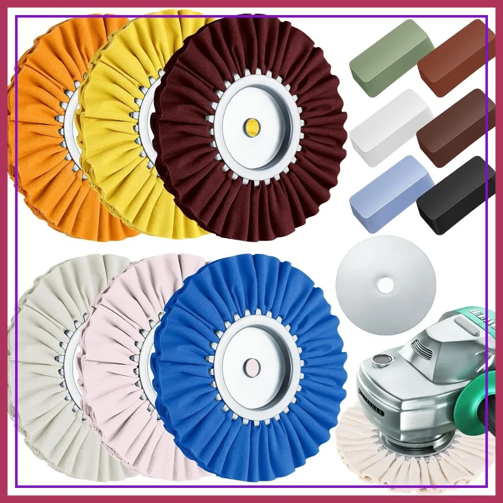 

8 Inch Airway Buffing Wheels Aluminum Wheel Polishing Kit 5/8 Arbor Hole, Metal Polish for Angle Grinder, 12 Pcs