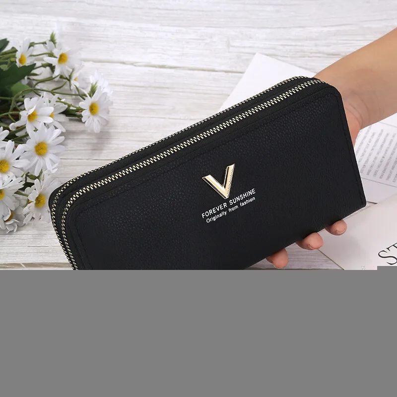 Lange frauen Brieftasche Weibliche Geldbörsen Geldbörse Karte Halter Brieftaschen Doppel-reißverschluss Handtasche PU Leder Kupplung Geld Telefon Tasche