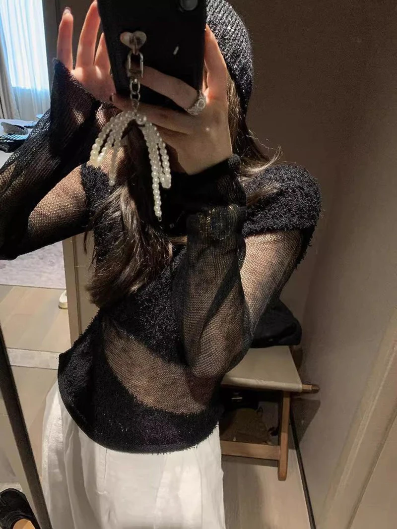 

Women's Hollow out Knitted Sweater Soft Slim Fit Faionable Versatile Commute Sexy Trendy Long Sve round Ne Pullover