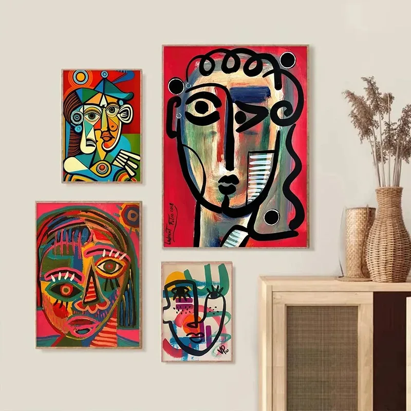 

Classic Abstract Poster Geometric Mosaic Human Face Canvas Painting Wall Art Decoration Suitable for Living Room Bedroom Study