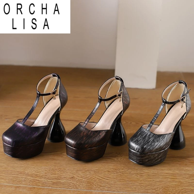 

ORCHA LISA Design Женские сандалии Разноцветные с квадратным носком Странные каблуки 12 см Платформа Хилл 4 см Т-образный ремешок Большой размер 48 49 50 Сексуальная обувь