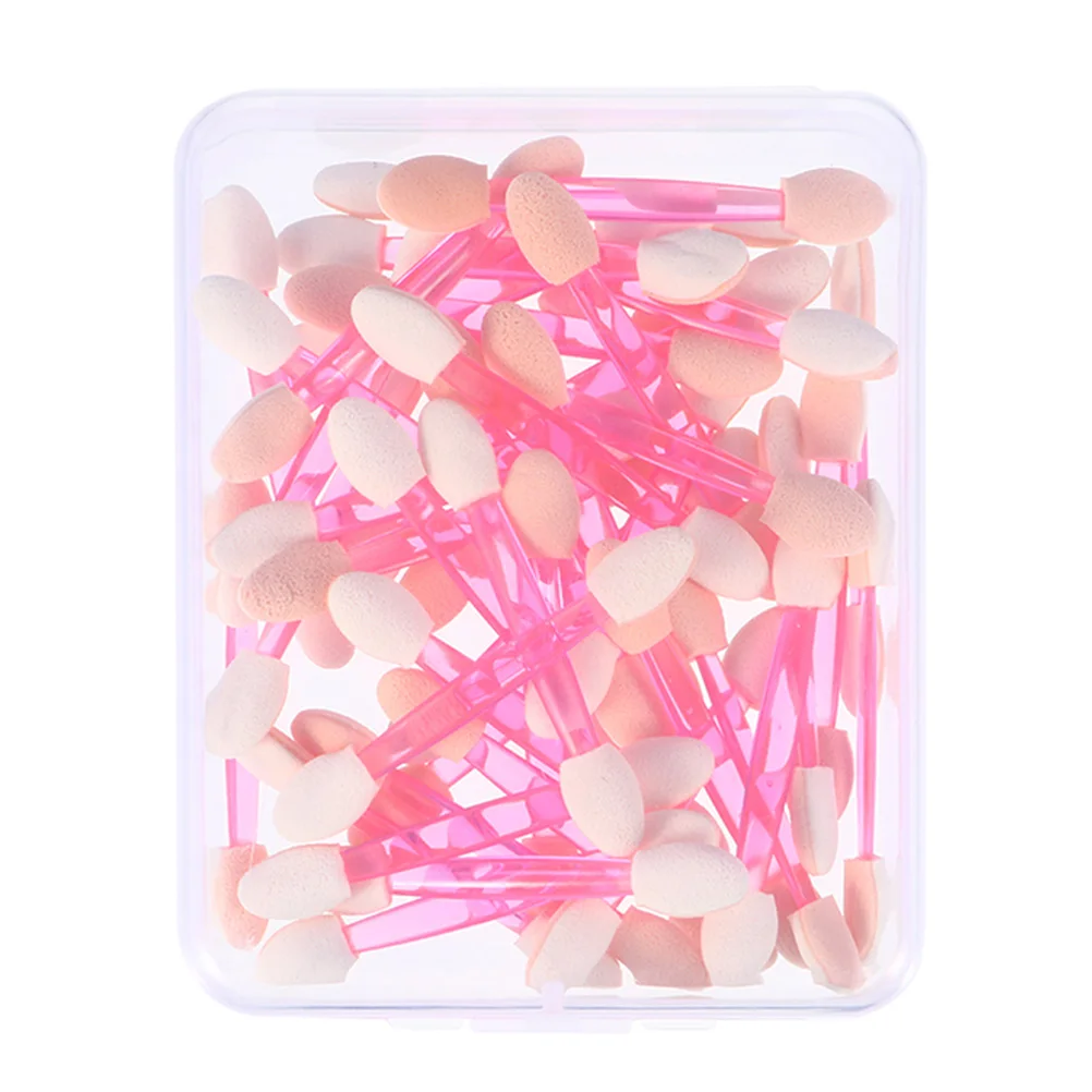 50Pcs Dual-Ended Eyeshadow Brushes Plastic Sticks Soft Latex Tips Eye Makeup Tools for Professional Beauty Makeup Artist