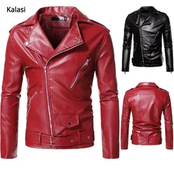 2023 Men's Autumn and Winter Lapel Leather Jacket Business Casual Oblique Zipper PU Leather Motorcycle Leather Jacket