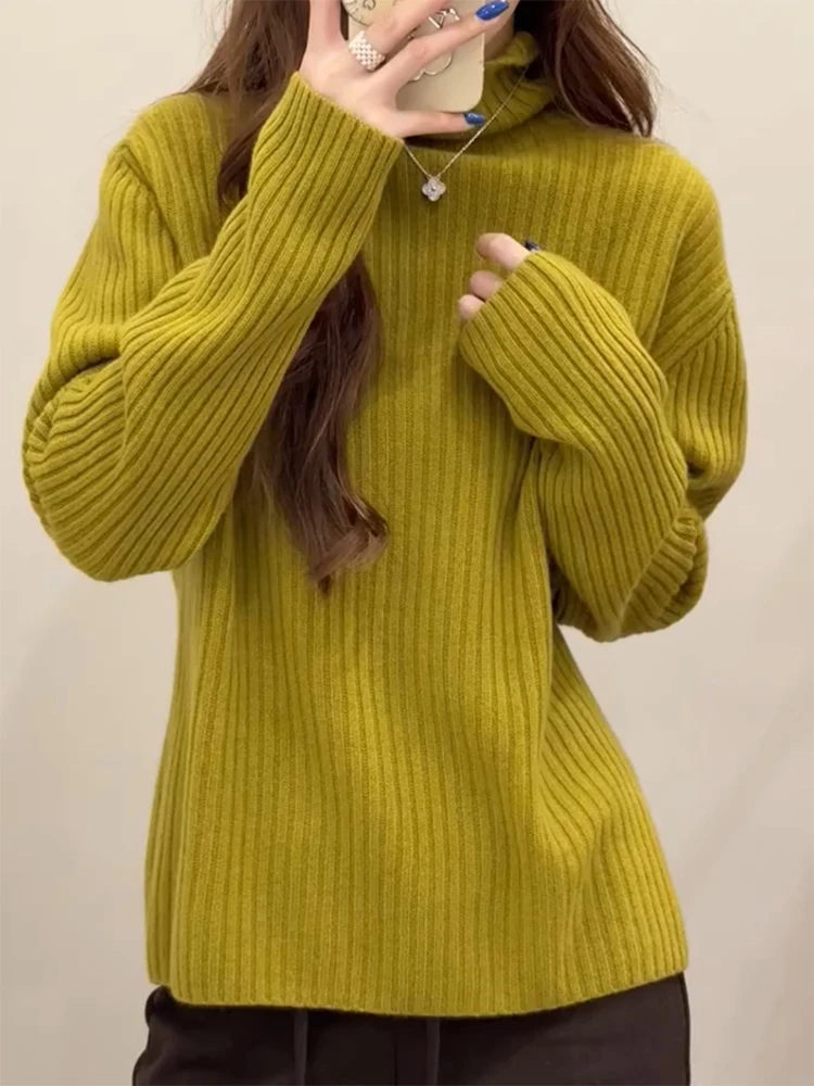 

Korean Sle Lazy High Ne Knitwear Women's Simple Faion Autumn Winter New Large Size Versatile Age Reduction Top