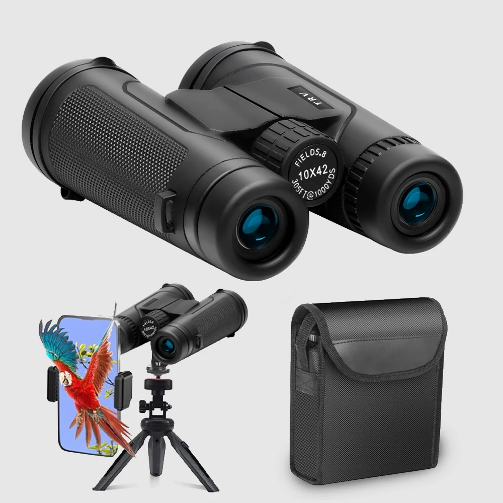 

Professional 10x42 HD Binoculars Waterproof Distance with Phone Adapter High Powered Large View for Bird Watching Hunting Travel