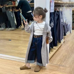 Girls' Spring And Autumn Sweater Korean Fashion Hoodie Long Single Breasted Sweater Coat Lazy Style Versatile Knitted Cardigan