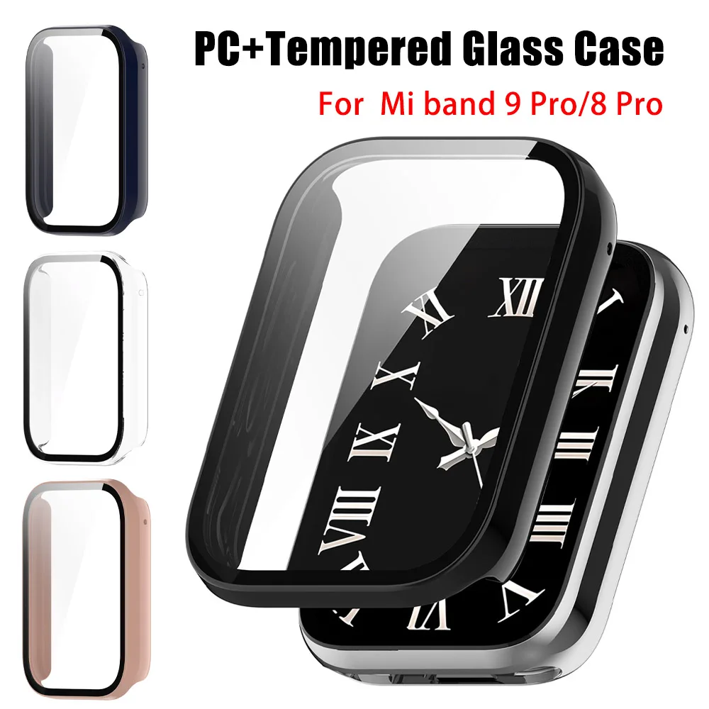 PC+Tempered Glass Case For Xiaomi Mi band 9 Pro SmartWatch Strap Bumper Cover Screen Protector For Xiaomi band 8 Pro Accessories