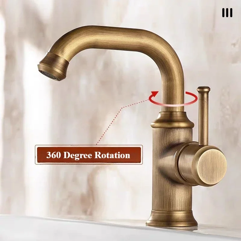Vintage copper faucet bathroom bathroom cabinet sink counter basin hot and cold rotatable Basin Faucets