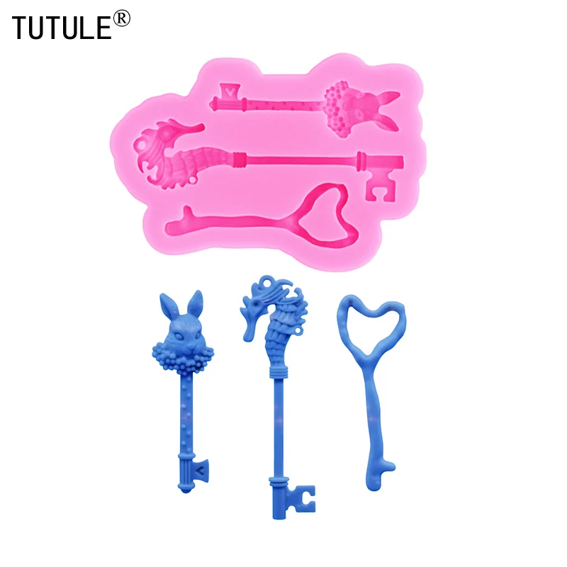 Rabbit head key earrings epoxy Resin Silicone Mold key Shaker Tiny Jewelry Polymer Clay mold Silicone Fondant Chocolate Molds