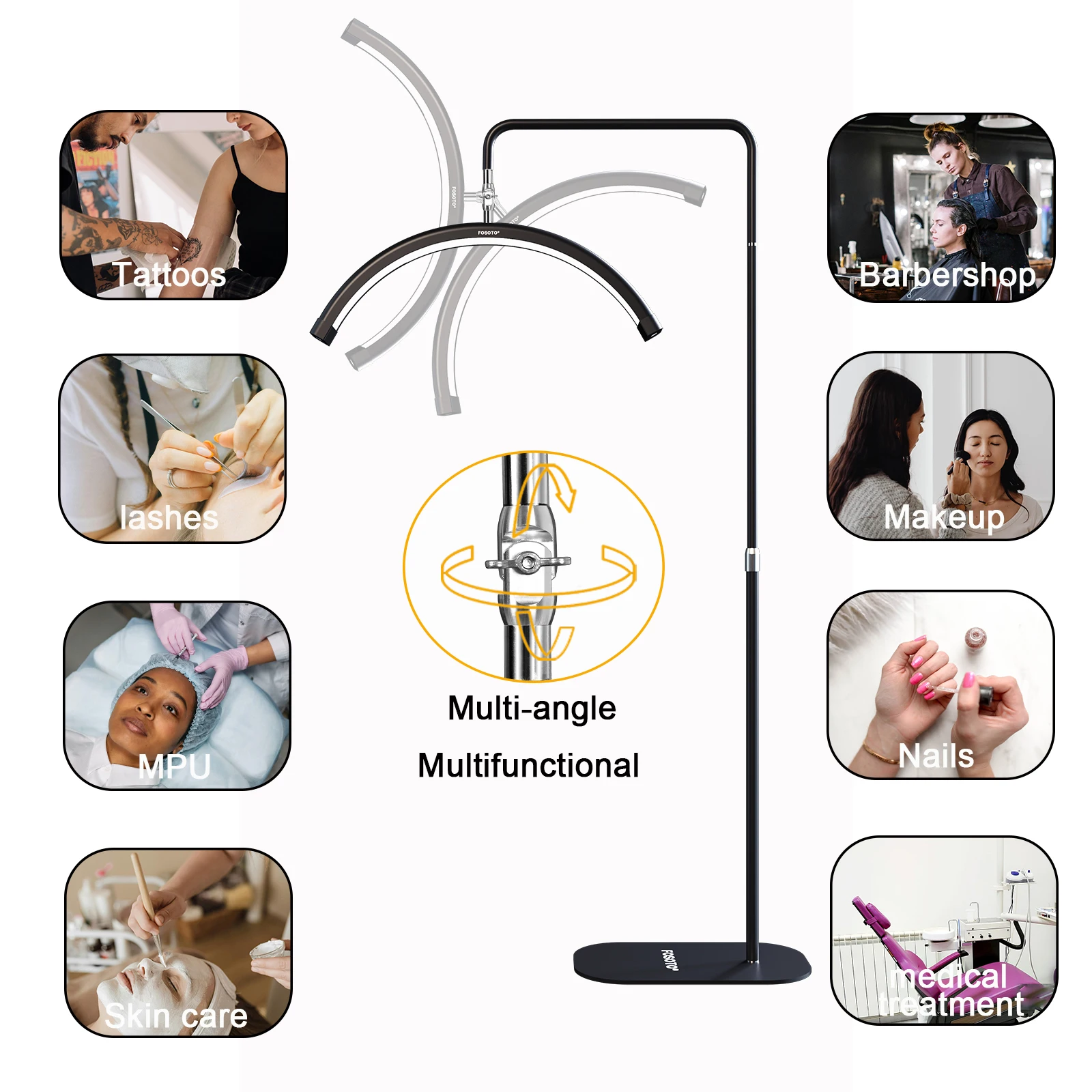Fosoto FT-Y8 다기능 속눈썹 조명, 반달 모양 조명, LED 비디오 조명, 바닥 삼각대 포함, 문신 미용실 속눈썹