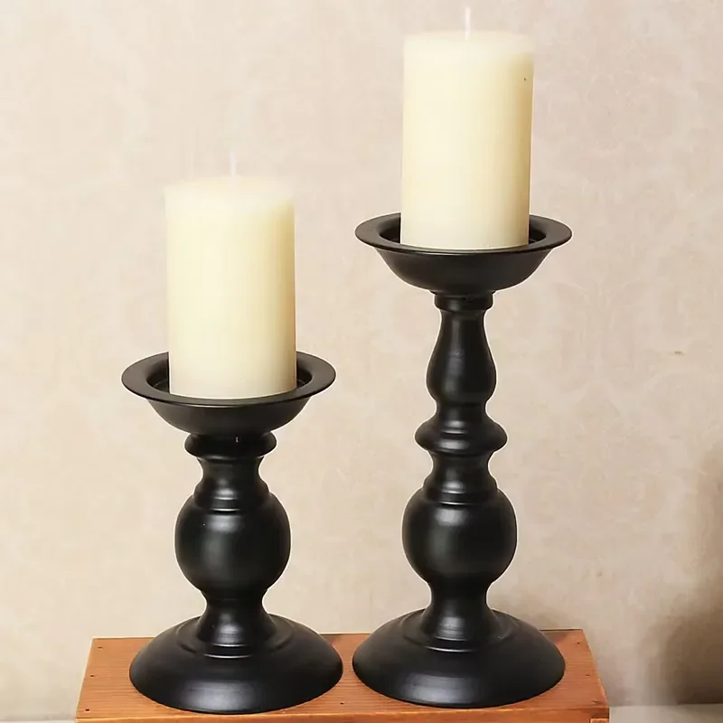 Vintage Iron Aromatherapy Candle Holder Black Roman Column Style Atmosphere Decoration for Dining Table Bedroom Desktop Home