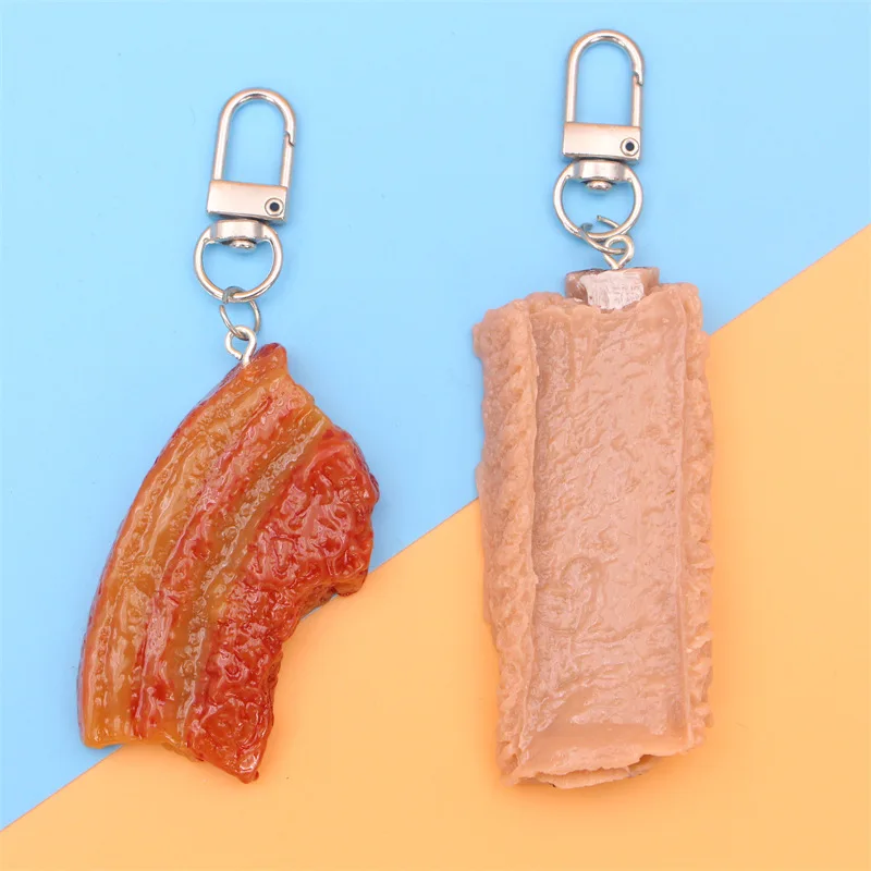 keychain bacon Creative Design Lanyard Keyring Simulation Food Key Chain Fruit Food meat Vegetables Keychain Key Ring Jewelry