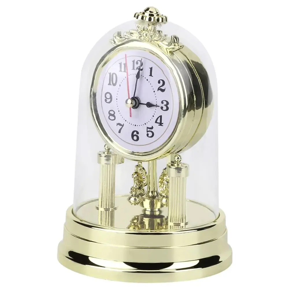 European Retro Gold Plastic Silent Table Clock Home Living Room Decoration Electronic Desktop Clock With Clear Clock Cover