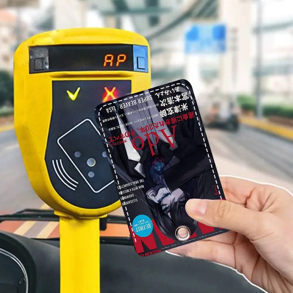 Ado الكرتون أنثى المغني مستطيل حافظة بطاقات الهوية المفاتيح الوصول حافظة للبطاقات مفتاح العلامة حلقة حامل بطاقة جلدية حلقة رئيسية الوصول #5