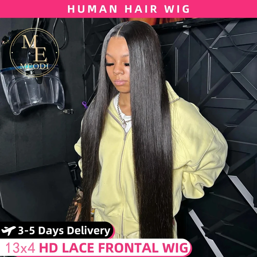 

Bone Straight 13x4 Hd Transparent Lace Human Hair Wig 100% Real Brazilian Pre Plucked Lace Frontal Wigs For Women