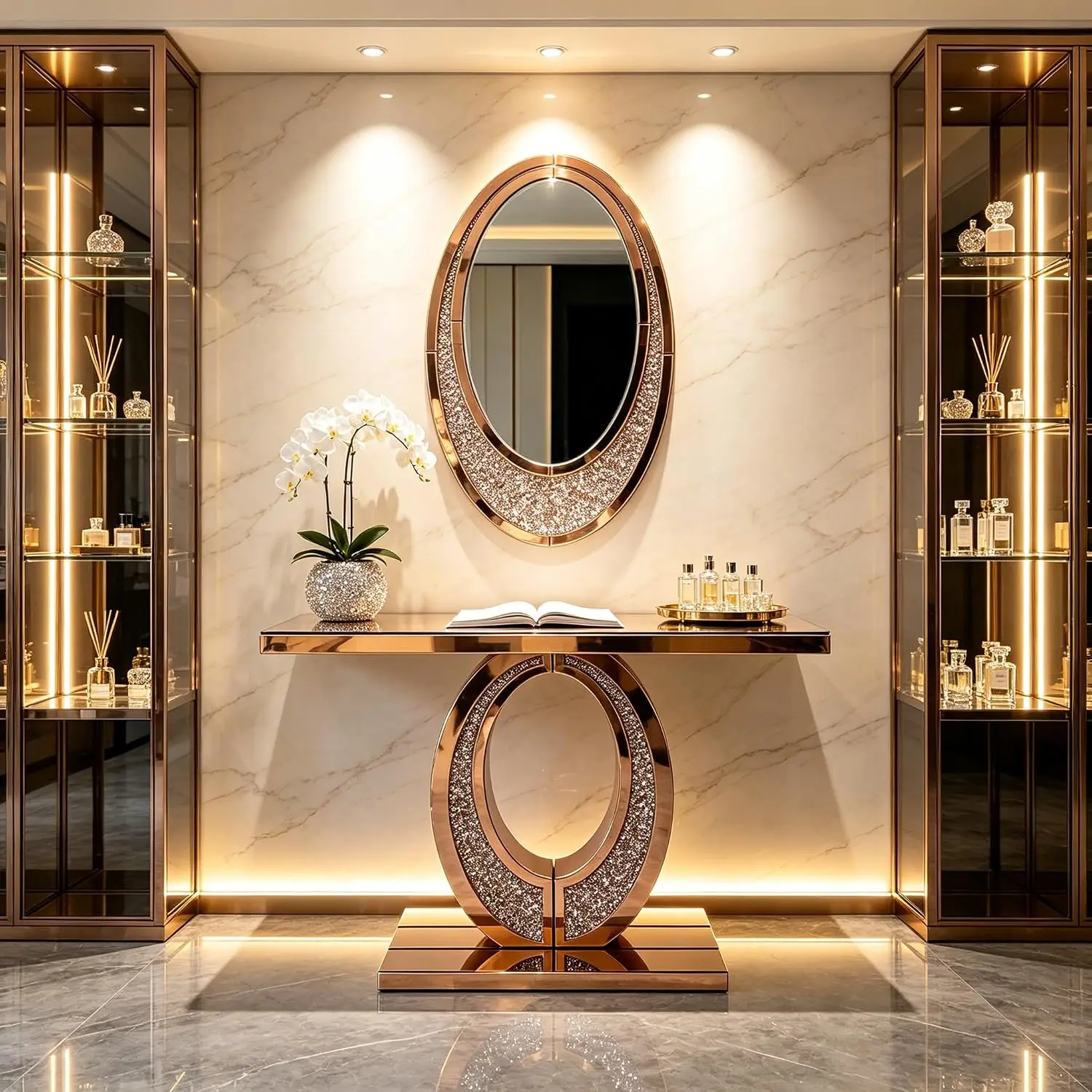 Oval Wall Mirror & Console Table Set 39.37