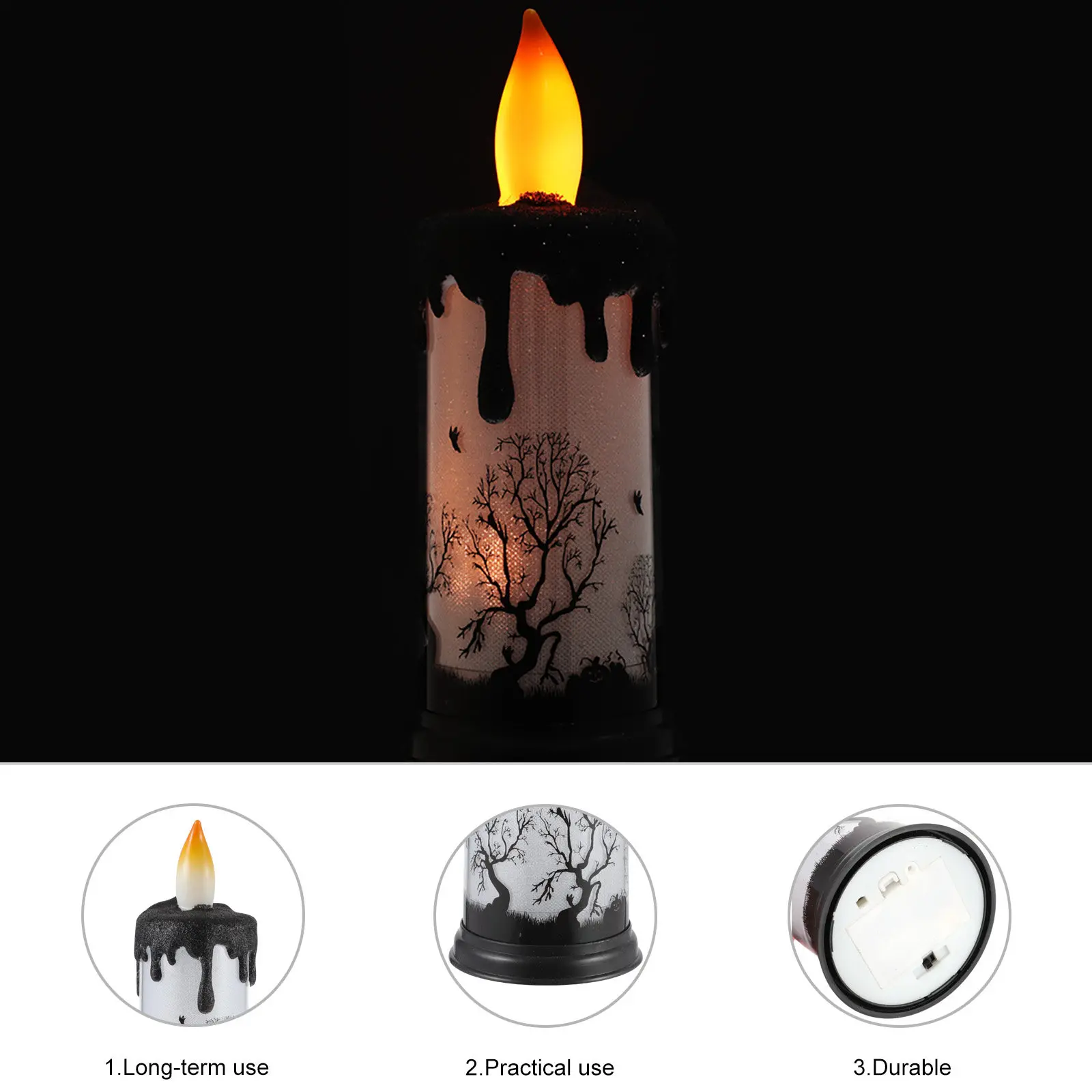 1Pcs LED Electronic Light Flameless Battery Operated Decorative Light Halloween Night Lamp Realistic Glowing Party Decor
