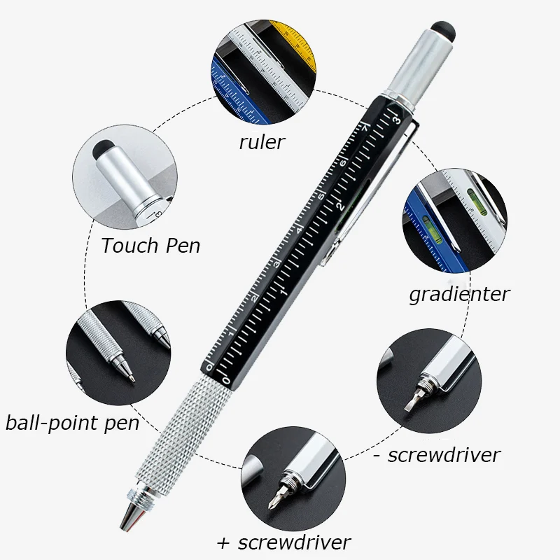 6 في 1 مفك براغي متعدد الوظائف قلم حبر جاف شاشة تعمل باللمس هدية أداة مدرسة مكتب المورد أقلام القرطاسية اسم مخصص