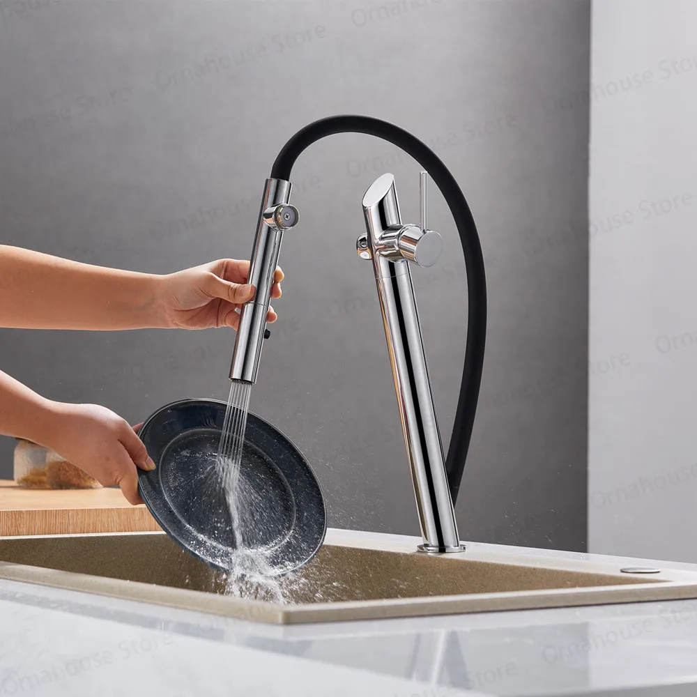New Brass Kitchen Faucet Hot and Cold Functions Brass Rotation Pull Down Decked Single Lever Sink Mixer Luxury High Quality