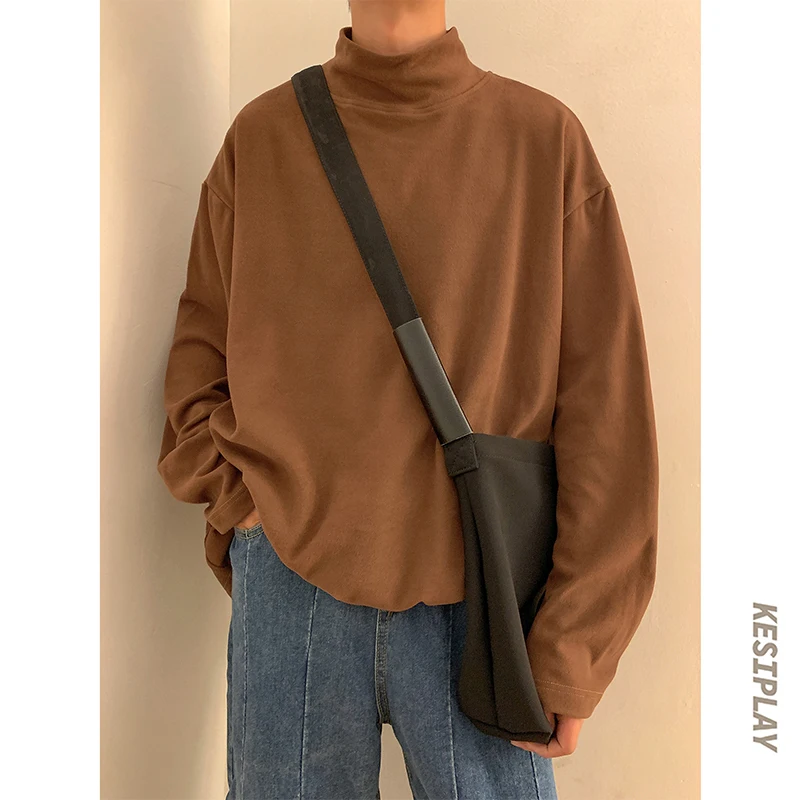 

German Velvet Men's Sweatshirt Half High Collar Spring Autumn Long Sleeve Pure Color T-Shirt Inner Wear Base Shirt