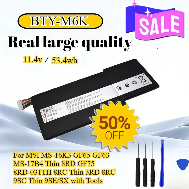 

BTY-M6K Laptop Battery For MSI MS-16K3 GF65 GF63 MS-17B4 Thin 8RD GF75 8RD-031TH 8RC Thin 3RD 8RC 9SC Thin 9SE/SX with Tools