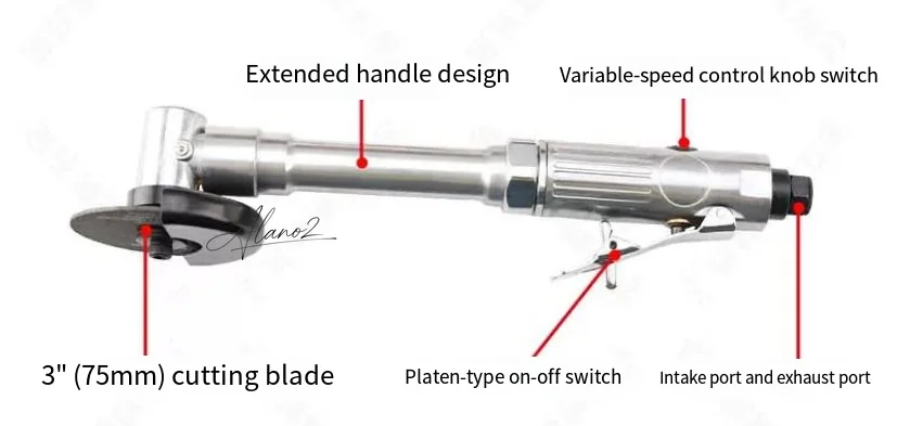 Extended Reach Pneumatic Grinder - 3 Inch Air Cutting Machine, Reduces Operator Fatigue for Safer Metal Fabrication