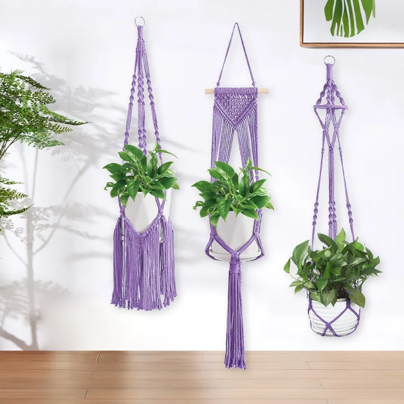 Hand Woven Cotton Rope Macrame Plant Hanger, Bohemian Hanging Flower Pot Basket, Breathable Plant Holder Home Garden Plant Decor