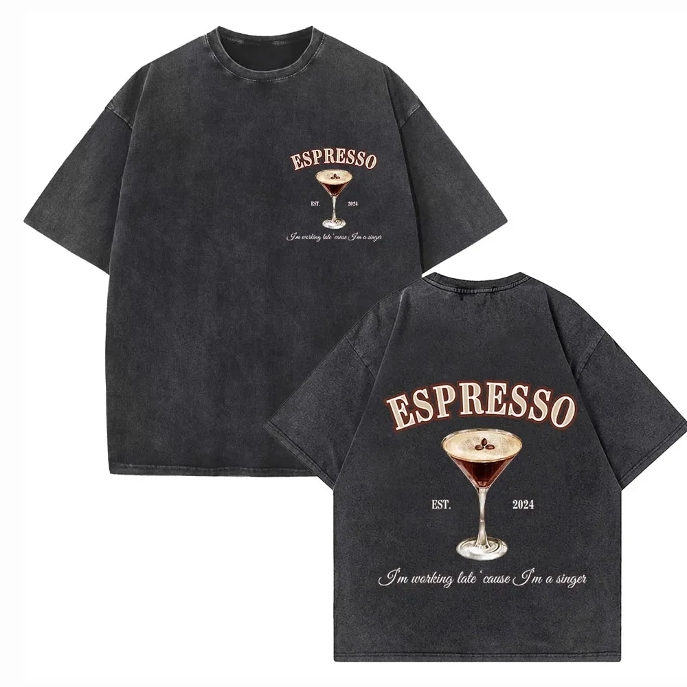 

Рубашки Espresso Sabrina Carpenter Harajuku, уличная одежда в стиле хип-хоп, винтажный стираемый хлопковый топ с короткими рукавами
