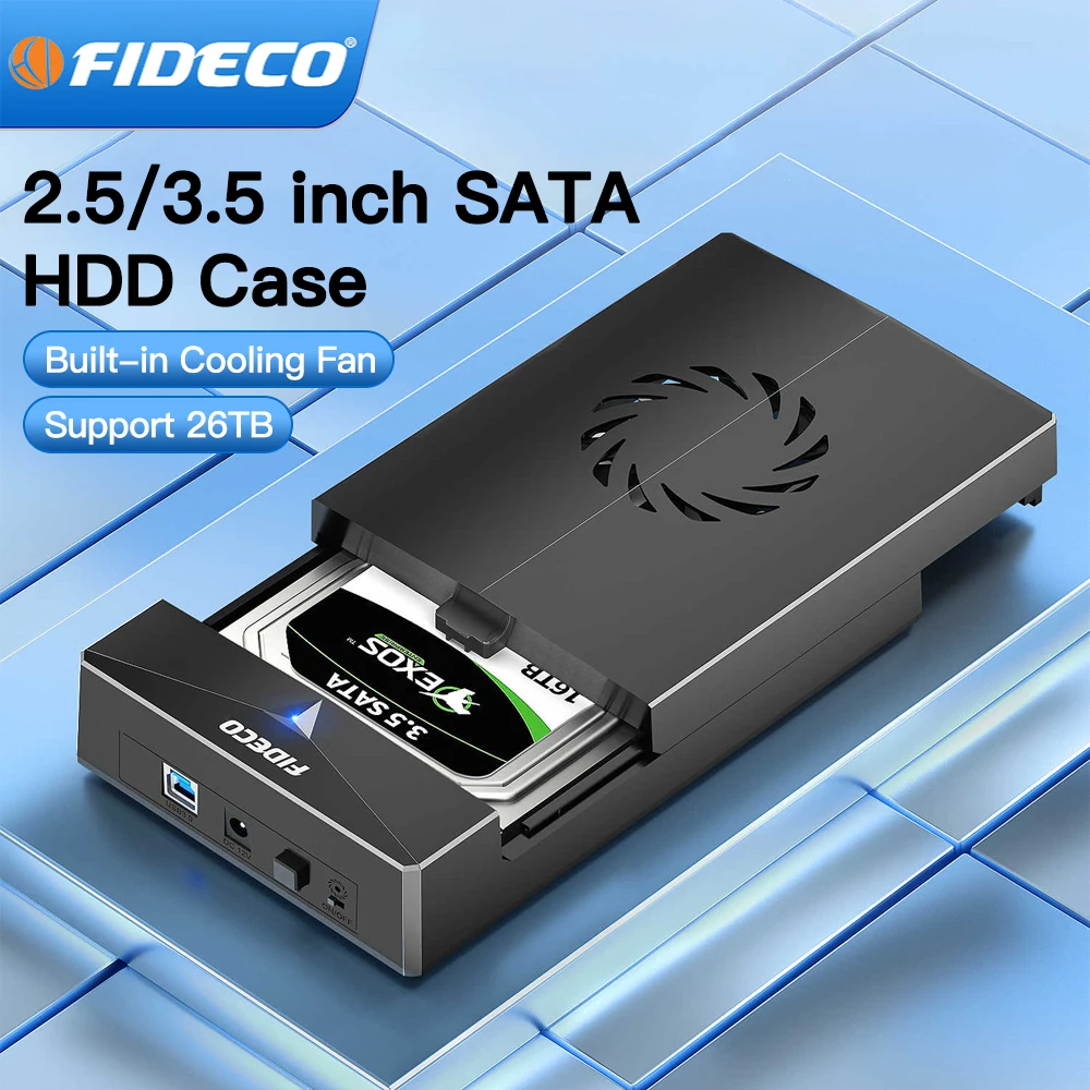 FIDECO Portable Exteral Hard Drive Case Box Enclosure SATA SSD HDD 2.5/3.5 Inch USB3.0 Transmission for PC Laptop TV Cellphone