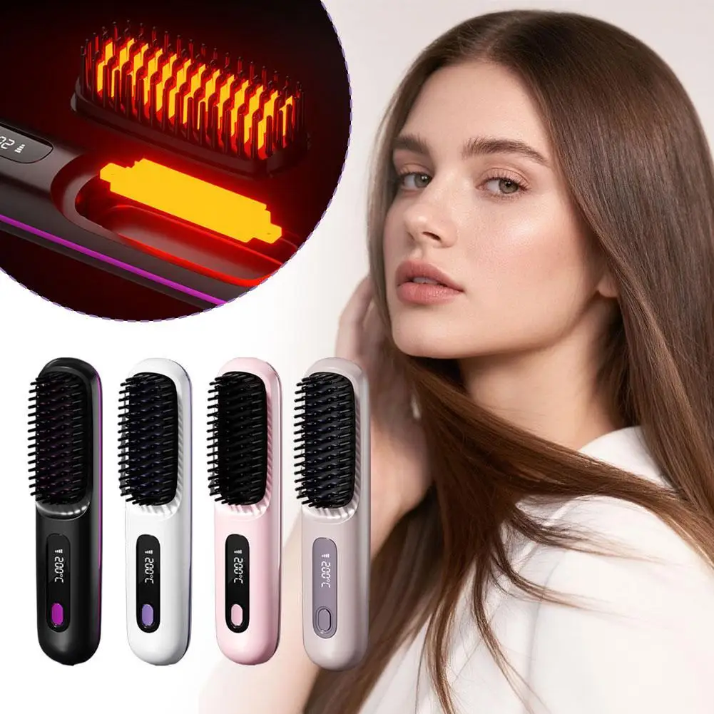 

1PCS Electric Heating Straight Hair Comb Wireless Portable Negative Ion Rechargeable Anti-scalding HairCare Brushes Styling Tool