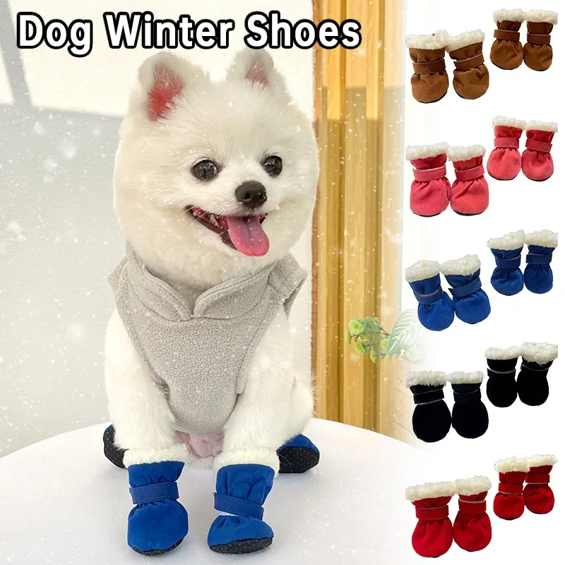 sunorchid Pet Dog Shoes Winter Plush Thick Soft Sole Anti-slip Shoes for Small Dogs Outdoor Shoe Dog Ankle Boots Pet Accessories